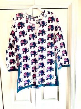 Madison Mathews Elephant Cotton Shift Style Cover Up Size Small